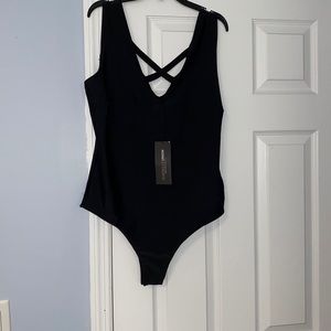 Gabrielle Union New York & Company bodysuit top open back black size XL
